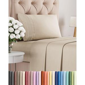 Twin Size 3 Piece Sheet Set - Comfy Breathable & Cooling Sheets - Hotel Luxury Bed Sheets for Women & Men - Deep Pockets, Easy-Fit, Extra Soft and Wrinkle Free Sheets - Wheat Oeko-Tex Bed Sheet Set