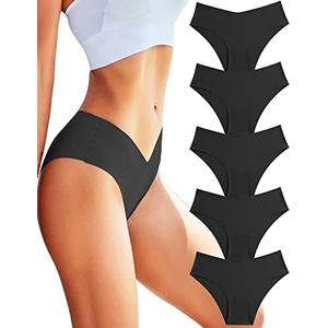 ROSYCORAL Women’s Seamless Underwear Soft Stretch Briefs Invisibles Hipster V Cut cheeky No Show Bikini Panties 5 pack, M