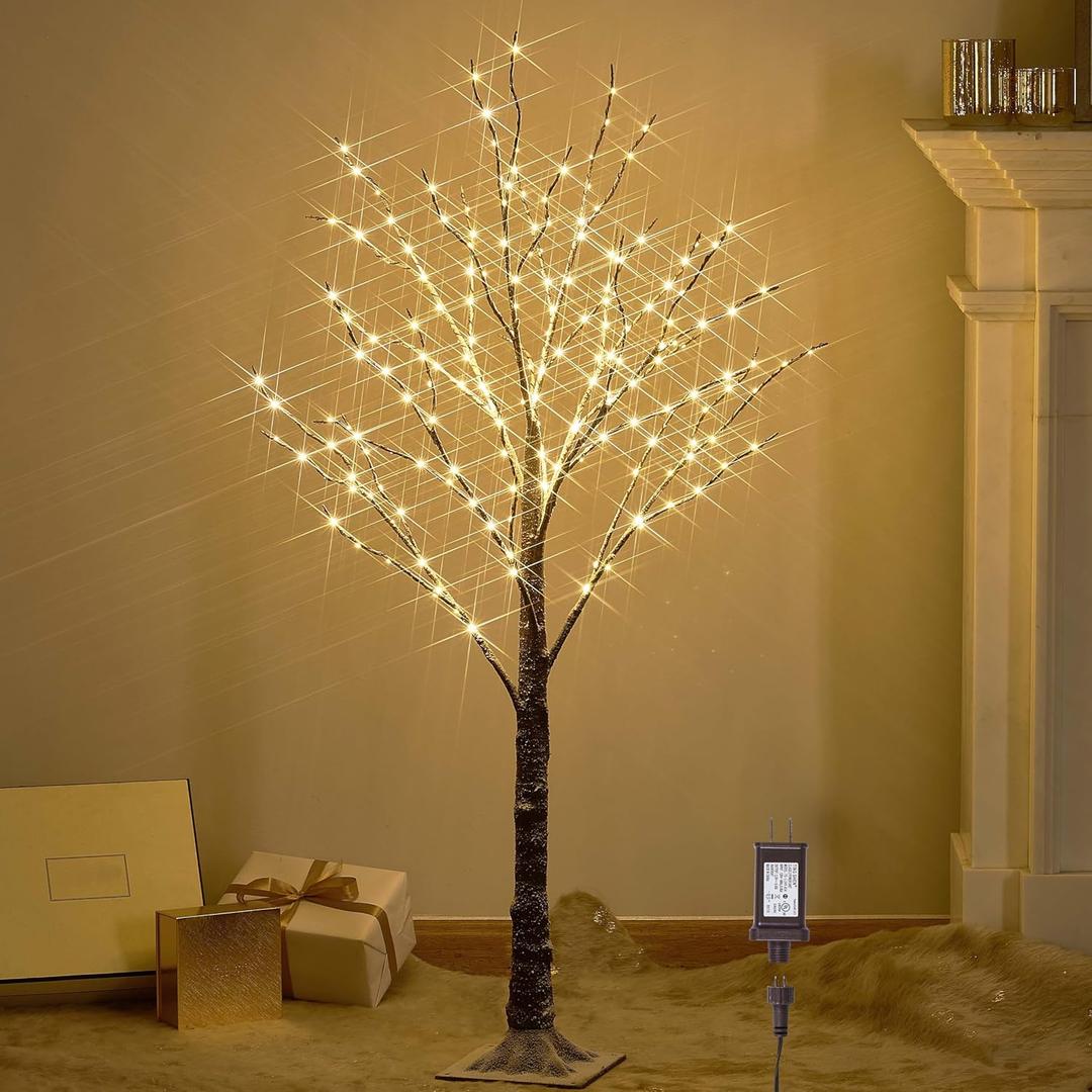 LITBLOOM Lighted Snowy Twig Tree with Fairy Lights 4FT 200 LED Lights, Flocked Tree with Lights for Home Thanksgiving Christmas Holiday Decoration Indoor Outdoor