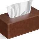 Tissue Box Cover Rectangular 9.8"(L) x 5.3"(W) x 4.3"(H) Refined Modern PU Leather Facial Tissue Dispenser Box Holder for Dresser Bathroom Decorative (Brown)
