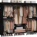 MOGELAFOO 83" Closet Wardrobe, Portable Closet for Bedroom, Freestanding Clothes Rack with Non-Woven Fabric Cover, 5 Hanging Rods, 6 Storage Shelves, Clothes Storage Organizer, Black