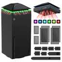 MENEEA Cooling Fan Dust Proof for Xbox Series X Console with Colorful Light Strip,MENEEA Dust Cover Filter,Rubber Dust Plugs,Low Noise Top Fan with 3 Gears,Cooler&Light Independent Touch Switch, 2 USB Port (Black)