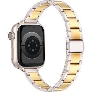 Slim Designer Stainless Steel Band Compatible with Apple Watch Bands for Women Men 38mm 40mm 41mm 42mm 44mm 45mm 46mm 49mm, Dressy Wristband for iWatch Series 11 10 9 SE 8 7 6 5 4 3 2 1
