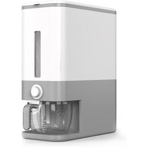 Proarea Rice Dispenser 25 Lbs, Airtight Grain Rice Storage Container with Measuring Cup, One-Touch Dry Food Dispenser for Kitchen Pantry, Clear Scale Window, Grey, XX-Large Holds 25 lbs