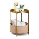 Round Side Table, Gold End Table with Storage Basket, Metal Night Stand with Removable Tray, Small Bedside Table for Living Room, Bedroom, Nursery (Gold)