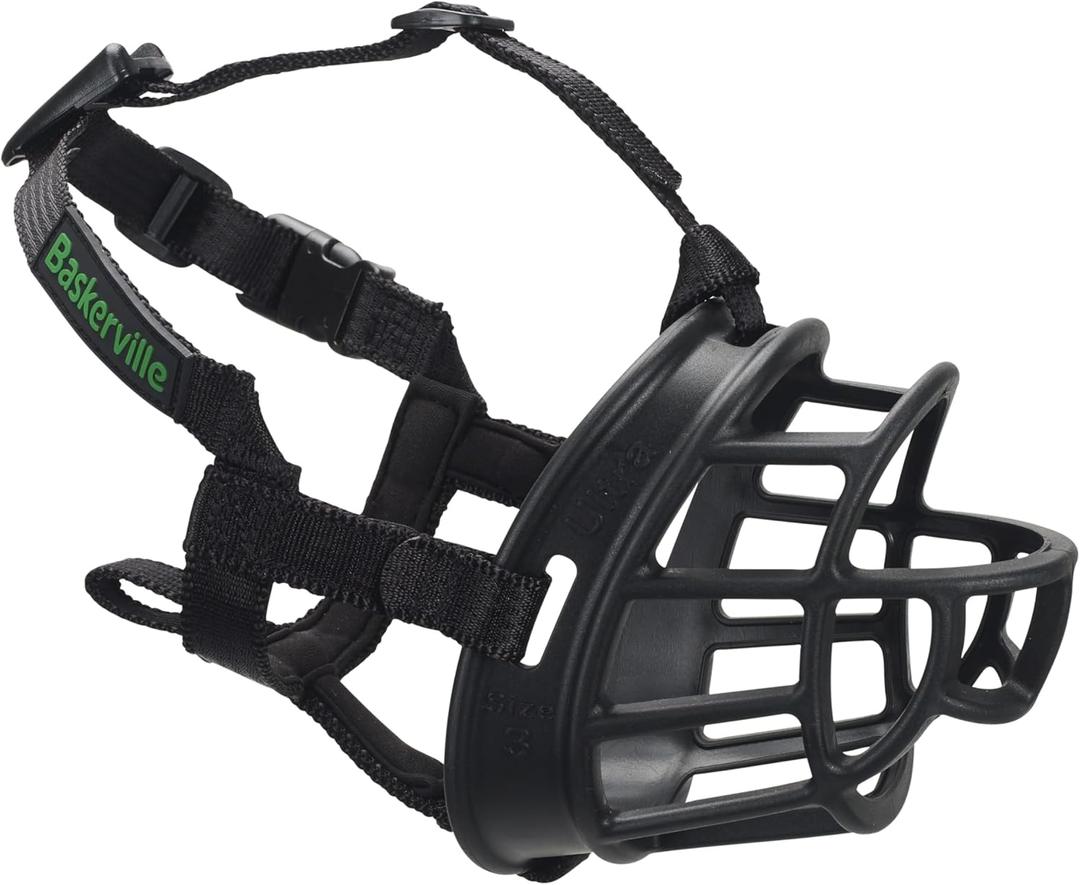 Baskerville ULTRA Muzzle - Patented Humane Design, Breathable, Dog can Pant and Drink, Adjustable, Padded, Training Muzzle for Medium-sized Dogs, Prevents Biting, Wildlife Scavenging (Size 4, Black)