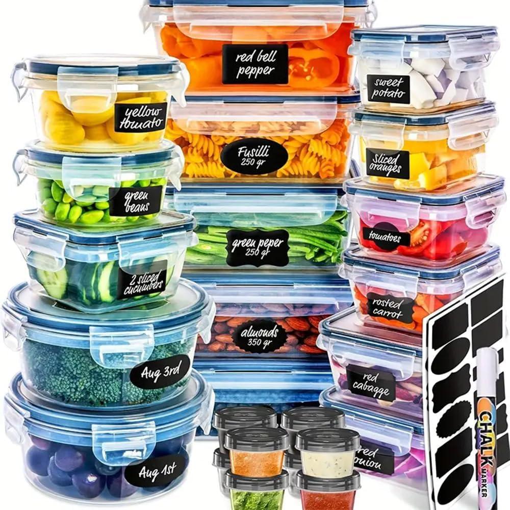48-Piece Meal Prep Containers Set With Airtight Lids,BPA Free Food Storage Containers For Leftovers Leakproof Stackable Freezer/Microwave/Dishwasher Safe Lunch Box (24, Rectangular+Roud)