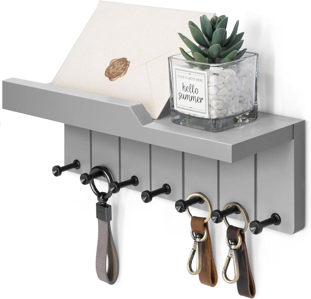 Rebee Vision Modern Key Holder Wall Mount - Decorative Key and Mail Holder for Wall with Shelf - Elevate Your Space with Chic Aesthetic Home Decor in Room Decor and Apartment Essentials (Light Gray) (Large - 12 Inch)