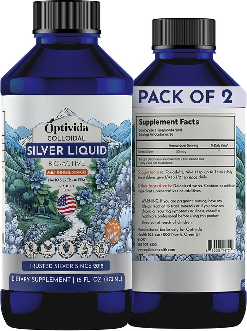 Colloidal Silver Liquid 10 PPM, Nano Silver Liquid Water Drops - 16oz, 2 PK (EXP 05/01/29)