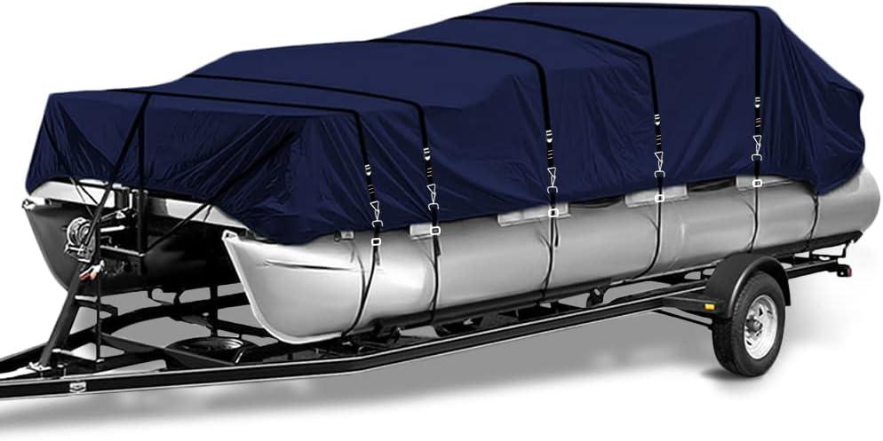 1200D Marine Grade Fade and Tear Resistant Trailerable Pontoon Boat Cover, Heavy-Duty Pontoon Covers (Navy, Length:21'-24' Beam Width: up to 102")