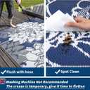 COZYLOOM Large Outdoor Rugs 9x18 Waterproof Plastic Straw Rug for Patio, Reversible Modern Flower Camping Rug with Portable Bag & Stakes, Foldable & UV Resistant, Outdoor Carpet for Yard Deck, Navy