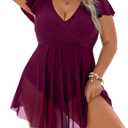 Blooming Jelly Women's Plus Size Bathing Suit One Piece Swim Dress Tummy Control Swimsuits Ruffle V Neck Swimwear (X-Large)