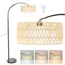 Arc Floor Lamp for Living Room, Stylish Rattan Boho Floor Lamp with 3 Color Temperature Dimmable LED Bulb, Farmhouse Tall Lamp, Arched Standing Lamp for Office Bedroom Living Room Corner (Beige)