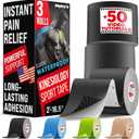 Waterproof Kinesiology Tape - [3 Rolls] - Kinetic Tape - Joints Support & Muscle Pain Relief - 16.4 ft Uncut Knee Tape +- Muscle Tape - Easy to Apply Shoulder Tape (Black)