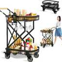 2-Tier Foldable Shopping Cart with Wheels for Groceries, Grocery Store Cart with 360 Rolling Swivel Wheels, Heavy Duty Folding Utility Cart for Camping Gear, Traveling, Laundry, Garden, Pantry