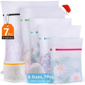 Ultimate 7 Pack 6 Size Mesh Laundry Bags Set for Delicates with AUTO-Lock Zipper, Lingerie Bags for Washing Delicates, Laundry Bags Mesh Wash Bags, Delicates Laundry Bag for Jeans, Blouse, Stocking, Bra
(White)