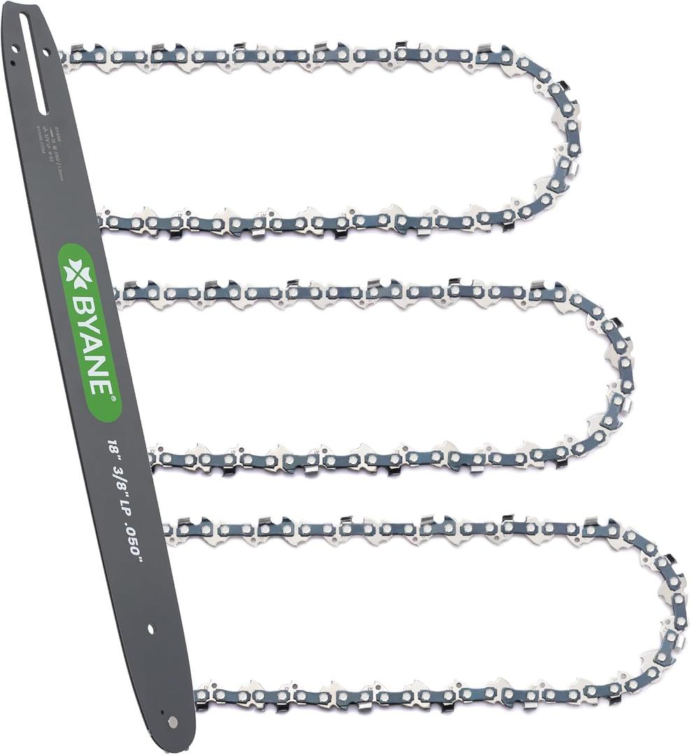 18 Inch Chainsaw Bar and Chain Combo, 3/8" LP Pitch, 050" Gauge, 62 Drive Links Fits Echo Ego Poulan Greenworks Kobalt Husqvarna Ryobi and More (3 Chains + 1 Bar)