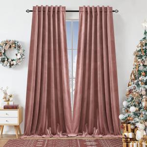 Dchola Wild Rose Velvet Curtains for Bedroom Window with Back Tab, Super Soft Vintage Luxury Heavy Drapes, Room Darkening Thermal Insulated Curtain for Living Room, W52 by L63 inches, 2 Panels