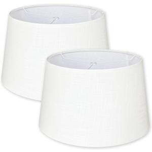 White Large Drum Lamp Shades Set of 2, 13"Top x 16" Bottom x 11" Height Natural Linen Replacement Lamp Shades for Table Lamps Floor Lamps, Easy Assembly Spider Fitter Lampshades, 13" Top X 16" Bottom X 11" High