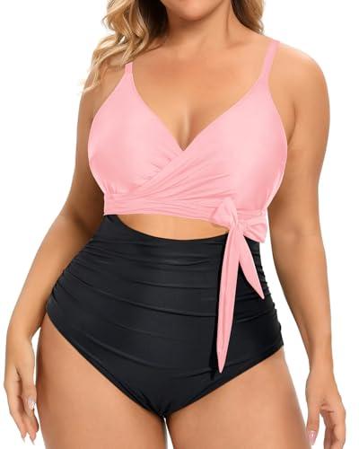 Daci Plus Size One Piece Swimsuit - Tummy Control Bathing Suit for Women Cutout Swimwear Pink and Black 18W Daci Plus Size One Piece Swimsuit - Tummy Control Bathing Suit for Women Cutout Swimwear Pink and Black 18W