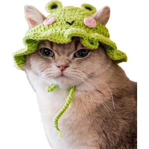 QWINEE Cartoon Design Knit Cute Dog Hat Soft Cat Hat Rabbit Hat Halloween Christmas Party Costume Head Wear Accessories for Puppy Cat Kitten Small Dogs Small Animals Green and Pink Medium