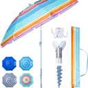 Tempera Heavy Duty High Wind Beach Umbrella with Sand Anchor & Carry Bag | Patio Outdoor Umbrella with Aluminum Frame and Push Button Tilt, Ideal for Travel Garden Lawn, UPF 60+