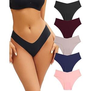 Women’s Seamless Underwear Soft Stretch Briefs Invisibles Hipster V Cut cheeky No Show Bikini Panties 5 pack S