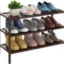 BMOSU 3-Tier Bamboo Shoe Rack Premium Stackable Shoe Shelf Storage Organizer for Hallway Closet Living Room Entryway Organizer(Brown) (3-Tier27*11*18.3inches)