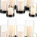 Hewory Hurricane Candle Holder for Pillar Candles: Black Votive Candle Holders Set of 12, Glass Hurricane with Metal Candle Plate, Pillar Candle Holder for Table Centerpiece Wedding Holiday Home Decor