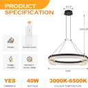 Benkut Modern LED Pendant Light Dimmable Black LED Chandelier for Dining Room Pendant Light Fixture Over Table Modern Chandelier Kitchen Island Living Room Entryway, 24 inch 3000K-6500K, 1 Ring Circular D24in