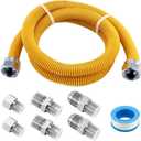 AMI PARTS 48" Flexible Gas Line Kit Yellow Coated, Gas Hose Connector Kit for Dryer, Stove, Water Heater,5/8" OD(1/2" ID) Stainless Steel Gas Line with Connector 1/2" MIP &1/2"FIP & 3/4"MIP Fitting