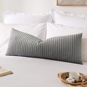 Kevin Textile 14x36 Inch Soft Corduroy Long Lumbar Cover 1 Pack Plush Velvet Throw Pillow Cover Decorative Long Body Rectangle Cushion Case for Indoor Couch Sofa Bed, Light Grey
