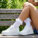 Gvhntk 2 Pair Women's Ruffle Socks Mid-Calf Lace Ruffle Frilly Ankle Socks Soft Stretchy Comfortable Cotton Princess Socks (White)