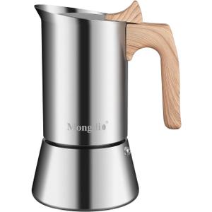 Mongdio Stainless Steel Moka Pot, Stovetop Espresso Coffee Maker, Percolator Coffee Pot, Italian Espresso Greca Coffee Maker for Camping Travel Home, 6 Espresso Cups, 10 oz