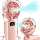 Gaiatop Portable Misting Fan, 180 Foldable Handheld, 3 Speeds USB Rechargeable, Spray Water Mist with LED Digital Display, Personal Cooling Mini Hand Fans for Travel, Hiking, Concert, Outdoor (Pink), Small