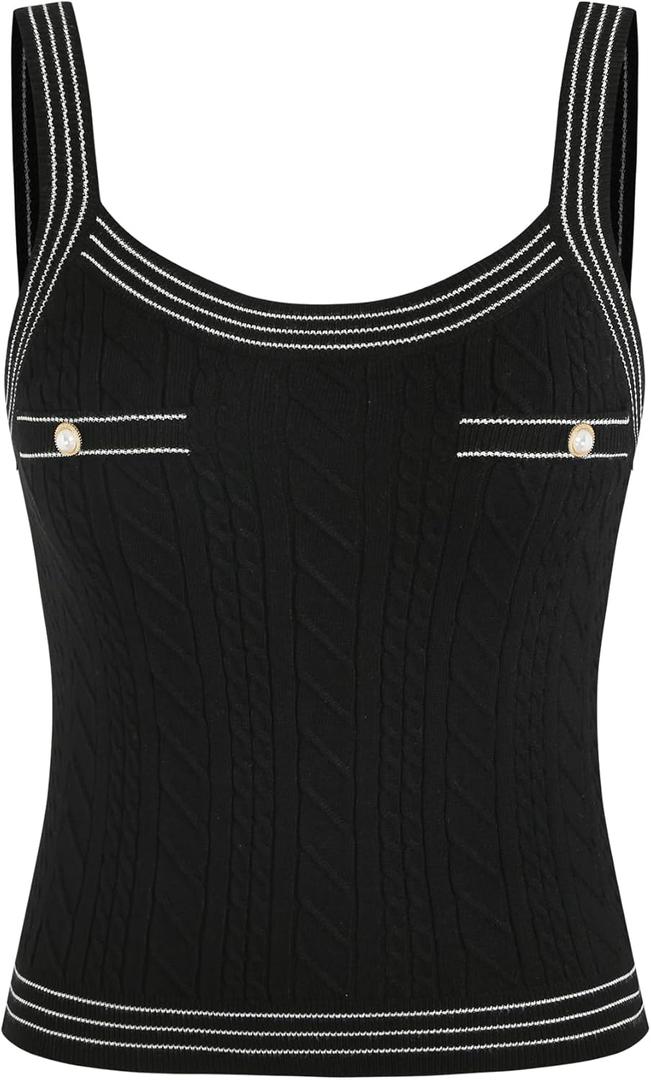 ZAFUL Tank Tops for Women 2025 Summer Sleeveless Striped Cable Knit Fitted Spaghetti Cami Sweater Tanks (Medium, 1-black)