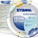150 Packs Paper Bowls, 12 oz Disposable Bowls, Heavy Duty Paper Bowl for Hot Soup and Salad, Bulk Bowls for Party and Picnics