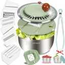 KITHELP Stainless Steel Salad Spinner Large, Vegetables Fruits Wash Bowl with Strainer, Lettuce Spinner Dryer with 5 Blades Slicer, Egg Yolk Strainer, Shredder for Efficient Salad Preparation 5.3Qt, Silver