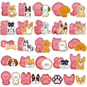 24pcs Lovely Pet Dogs Cookie Cutters Stamps Biscuit Baking Tools Embossing Cookie Molds
