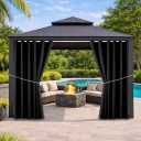 Water Proof Outside Curtains with Grommet Top for Porch, W84 x L95 Thermal Insulated Washable Light Block Outdoor Divider Drapes for Patio Gazebo Deck Pool Area Pergola Cabana (Black)