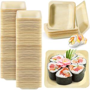100 Pcs Disposable Square Palm Bowls Palm 4.3 x 3.94 Inch Leaf Bowls Bamboo Disposable Plates Square Wood Plates for Birthday Party, Wedding Events, Appetizer, Dessert, Catering and Home Use