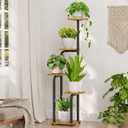 iDavosic.ly Tall Plant Stand Indoor, 4 Tier Corner Multiple Flower Holder Shelf with Wooden Trays, Space Saving Display Rack for Living Room Balcony Patio Porch Outdoor | Black & Brown