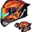 TRIPERSON Modular Motorcycle Helmet, Flip-Up Full Face Helmet with Dual Visor, DOT Approved for Adult Men and Women, Street Bike Racing Helmet (Orange Knight, L, Colorful)