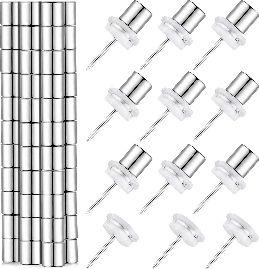 Outus 70 Sets Magnetic Push Pin Magnet Thumb Tack Poster Hanger Thumb Tacks for Wall School Supplies Classroom Decoration Bulletin Boards (Silver)
