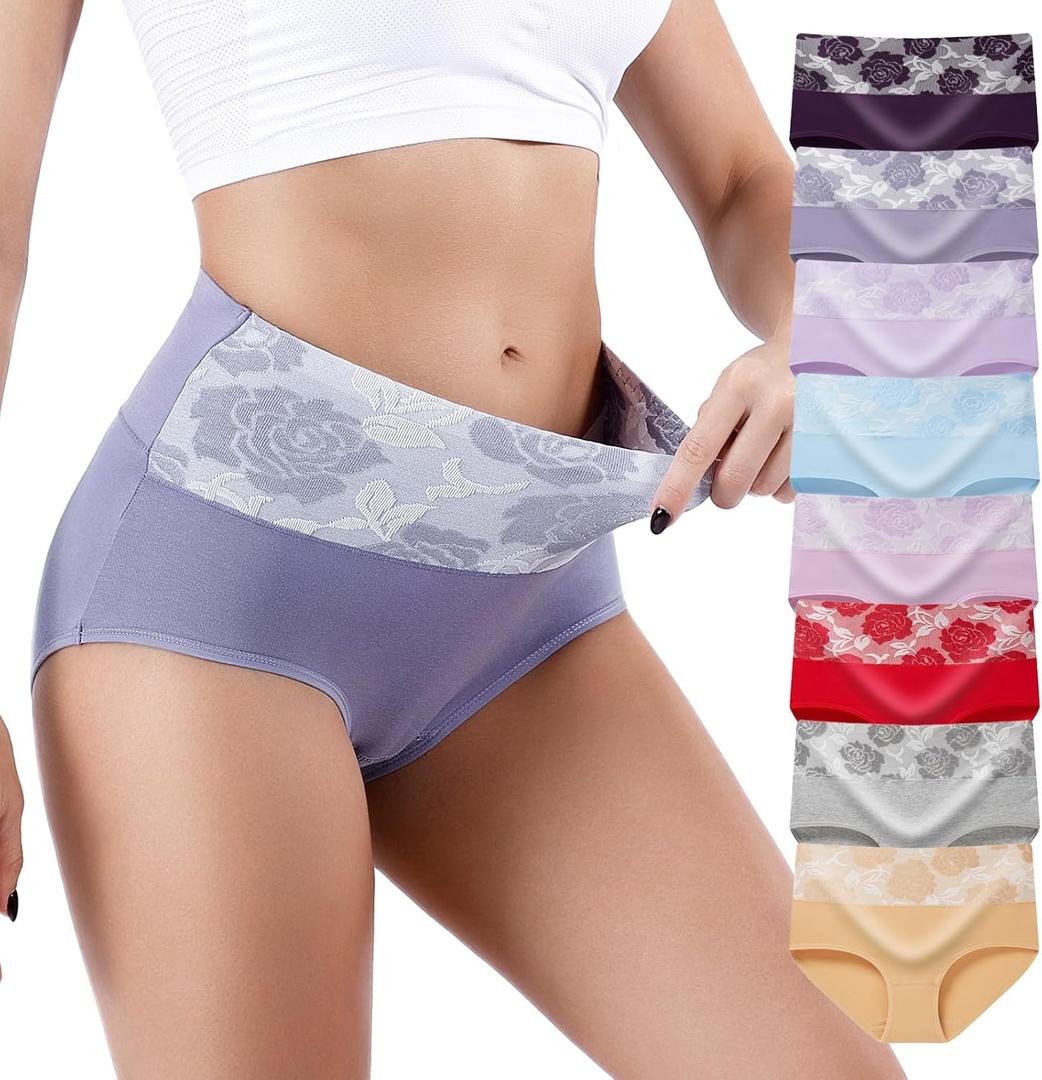 Honzadar Women's Cotton Underwear with Tummy Control & High Waist, 5-Pack Full Coverage Briefs (4X-Large Plus)