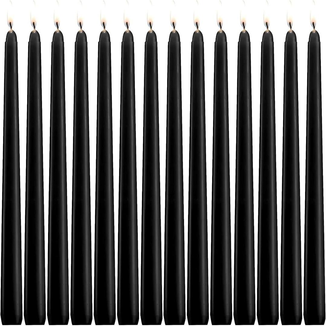 14 Unscented Black Taper Candle,10 inch Tall and 3/4 inch Thick,7.5 hrs Clean Burning,Dripless Candles for Weddings, Prayers, Festivals, Churches