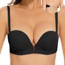 YBCG Women's Backless Bra with Clear Back Straps Plunge Convertible Push Up Padded Add A Cup Low Cut Underwire Bras for Women (32D)