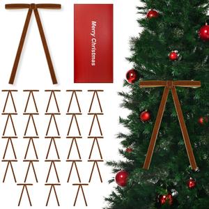 Trylook 24 PCS Velvet Christmas Tree BowsChristmas Wreath Bows,Rustic Crafts Gift Bows for Christmas Tree Indoor Outdoor Decoration(3/8'' Wide, 5 * 7 inch) (Camel)