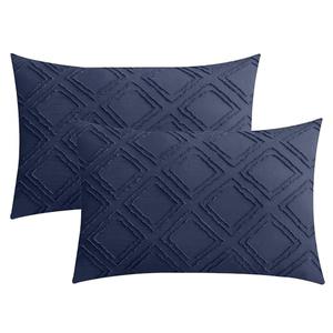 JELLYMONI Pillowcases Standard Size Navy Blue 2 Pack Boho Plaid Bed Pillow Covers 20x26in Polyester Envelope Pillow Shams Tufted Bohemian Textured (Pillows are not Included)