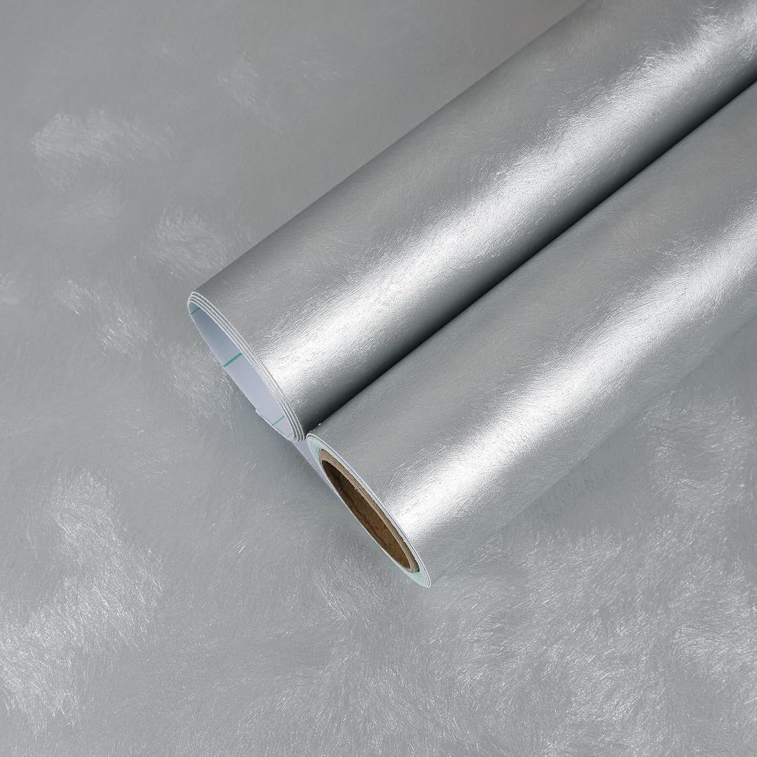 CHIHUT Light Grey Metallic Embossed Textured Wallpaper Stainless Steel Contact Paper Peel and Stick Self Adhesive Removable Waterproof Wallpaper for Kitchen Countertop Bathroom Appliances 12"x100"